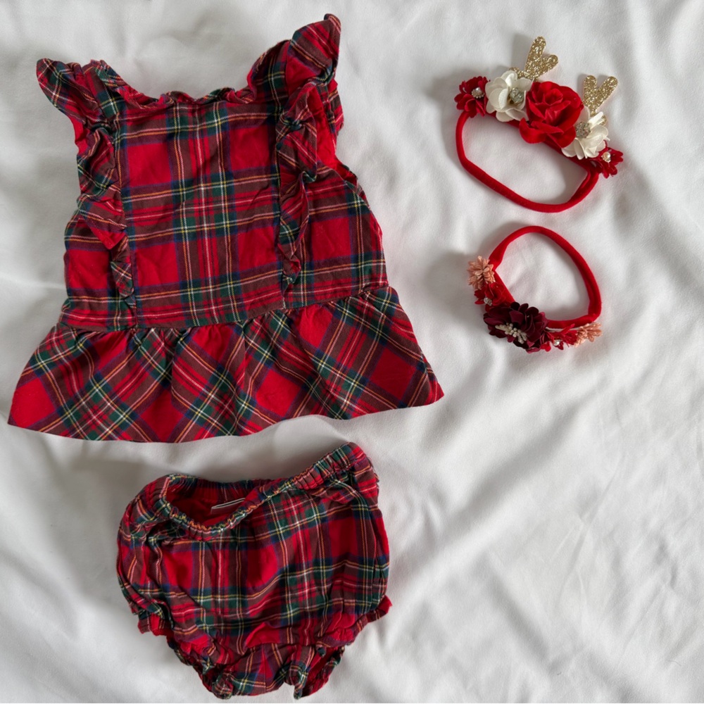 Janie and Jack Baby Girl 2 piece Tartan set size 0-3 months
